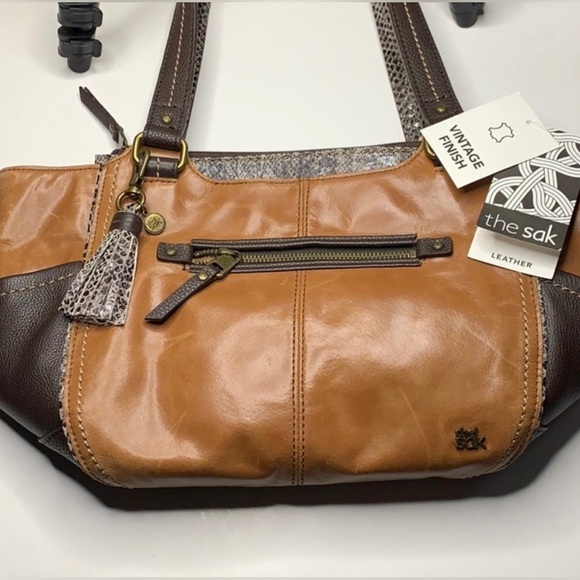 The Sak Handbags - The Sak Brown and Gray Shoulder Bag with Smooth Leather Finish